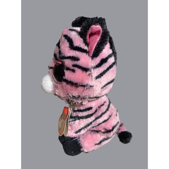 Ty Beanie Boos Zoey Plush Pink Zebra With Glittery Eyes  Stripes Stuffed Animal - Picture 10 of 12